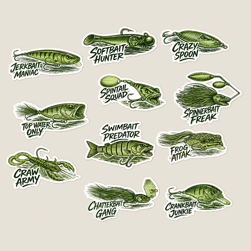 Pack de 11 Stickers Leurres – 6 cm