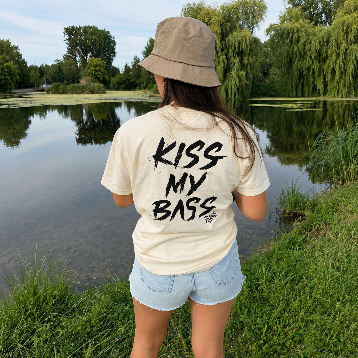 T-shirt de pêche KISS MY BASS ivoire Spyke Fishing, vue de dos